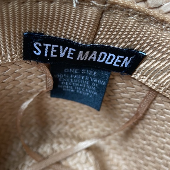 Steve Madden Natural Straw Blue Bandana Bow Fedora Sun Hat - Picture 4 of 4